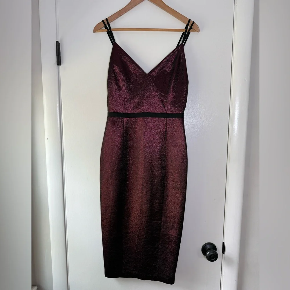 New! CINQ à SEPT 5 à 7 Soleil Metallic Dress in Cherry Spaghetti Straps Size 4 - Picture 3 of 14